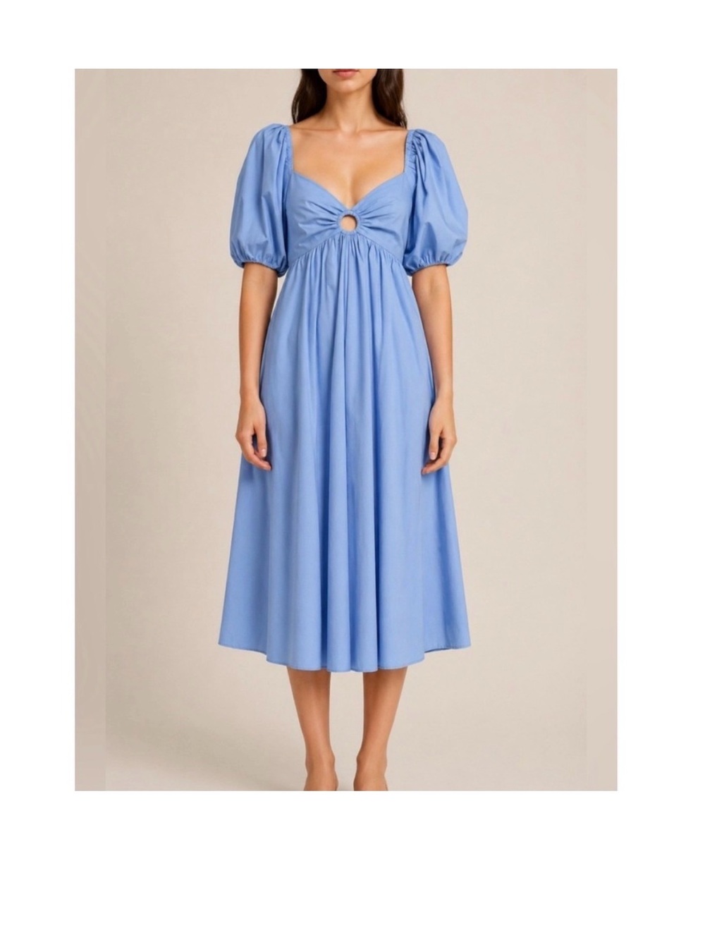 Abercrombie & Fitch O Ring Midi Dress S Blue Puff Sleeve Cotton Poplin Tie Back